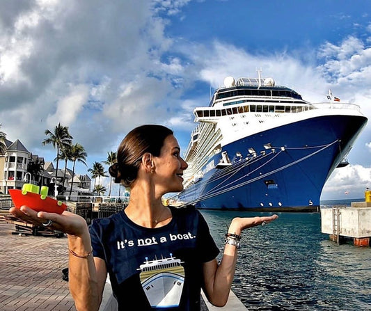 Captain Kate McCue wearing "It's not a boat." shirt